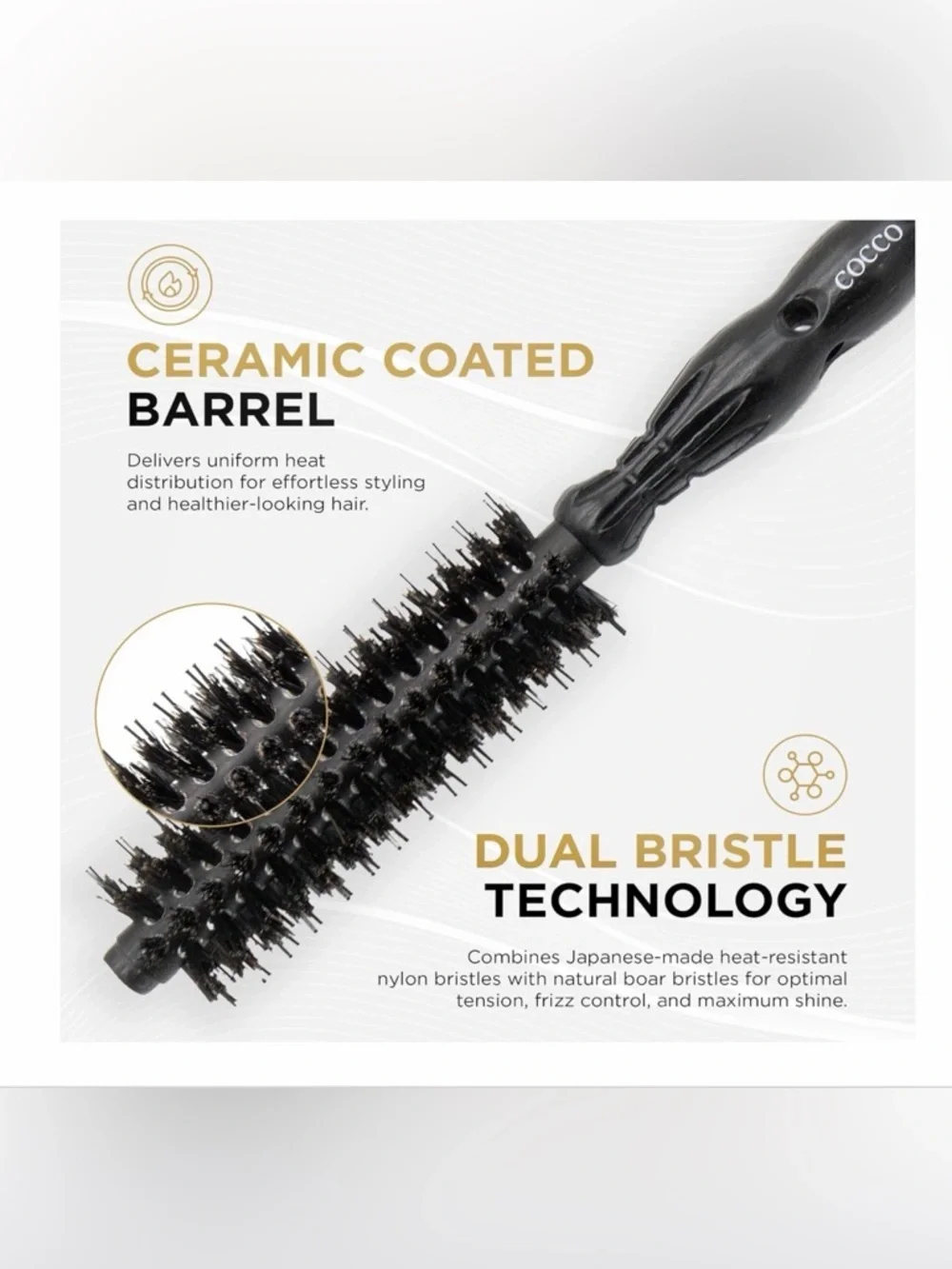COCCO Round Brush Black Series Ceramic Boar Brush - Black Size 1 32mm #UC8-1